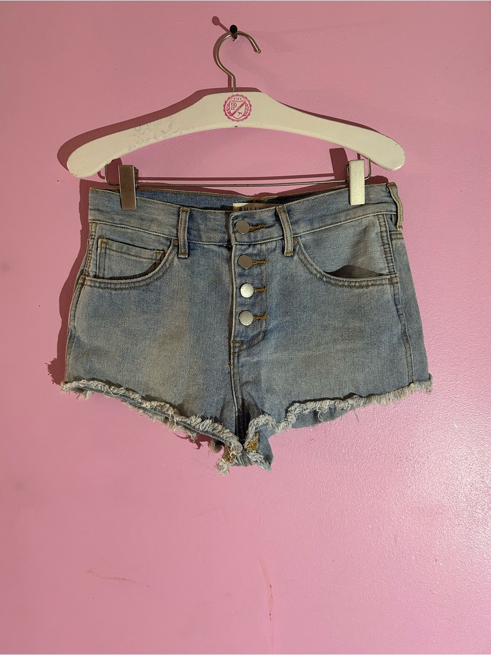High-Rise Light Blue Button-Front Denim Cutoff Shorts